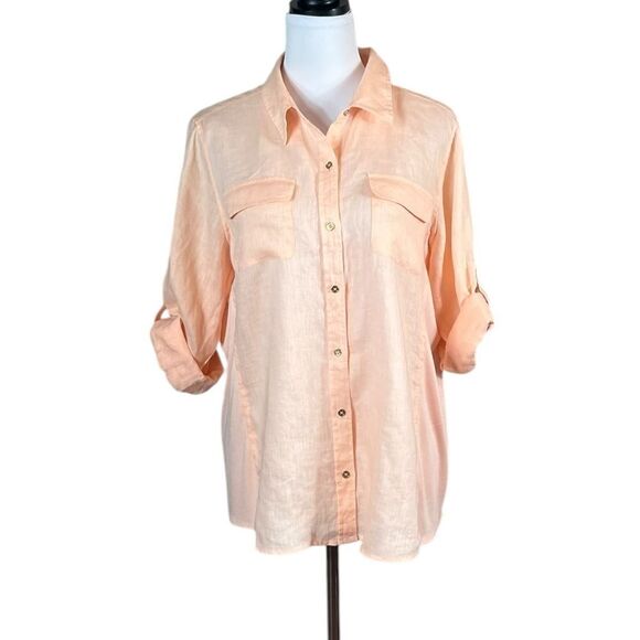Calvin Klein Peach Button Up Blouse, Size L - Picture 1 of 7